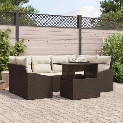 Garten-Sofa-Set mit Speicher 7 pcs Braun Poly Rattan