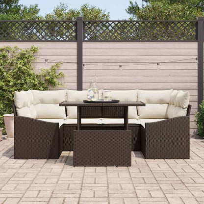 Garten-Sofa-Set mit Speicher 7 pcs Braun Poly Rattan