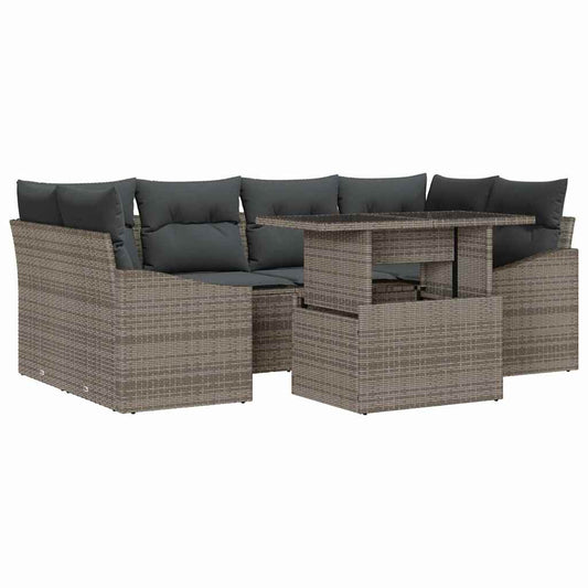 Garten-Sofa-Set mit Speicher 7 pcs Grau Poly Rattan