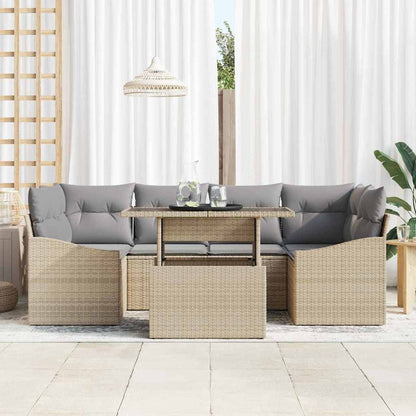 Garten-Sofa-Set mit Kissen mit Speicher 7 pcs Beige Poly-Rattan