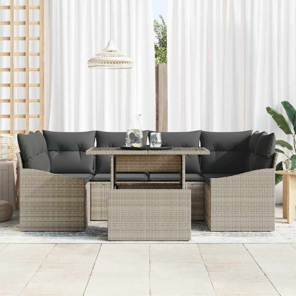 Garten-Sofa-Set mit Speicher 7 pcs Hellgrau Poly Rattan
