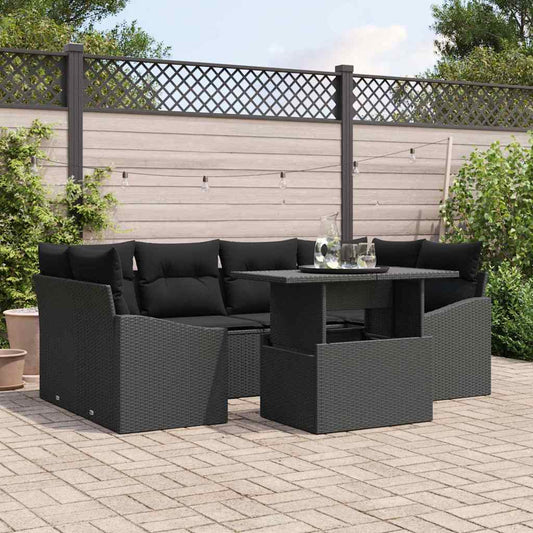 Garten-Sofa-Set mit Speicher 7 pcs Schwarz Poly Rattan