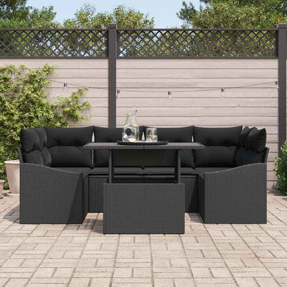 Garten-Sofa-Set mit Speicher 7 pcs Schwarz Poly Rattan