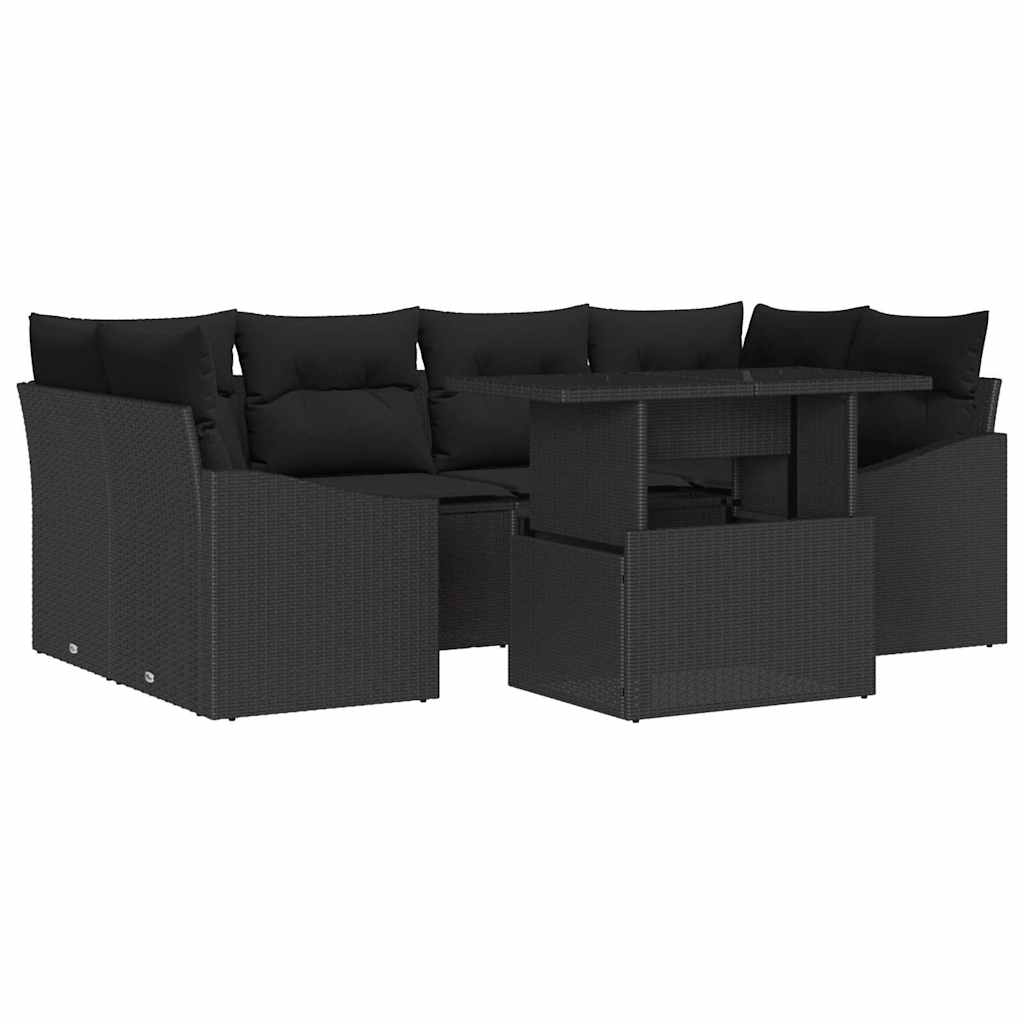 Garten-Sofa-Set mit Speicher 7 pcs Schwarz Poly Rattan