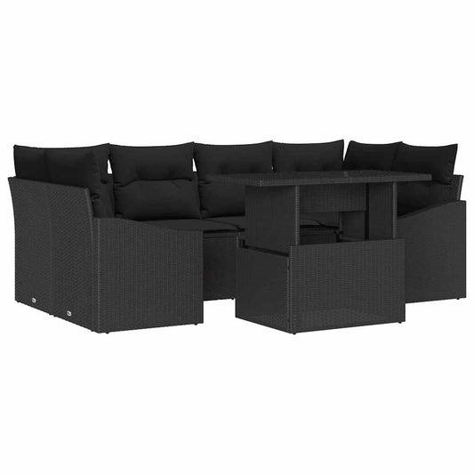 Garten-Sofa-Set mit Speicher 7 pcs Schwarz Poly Rattan