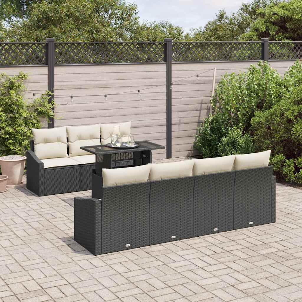 Garten-Sofa-Set mit Kissen 8 pcs Schwarz Poly-Rattan