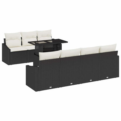 Garten-Sofa-Set mit Kissen 8 pcs Schwarz Poly-Rattan