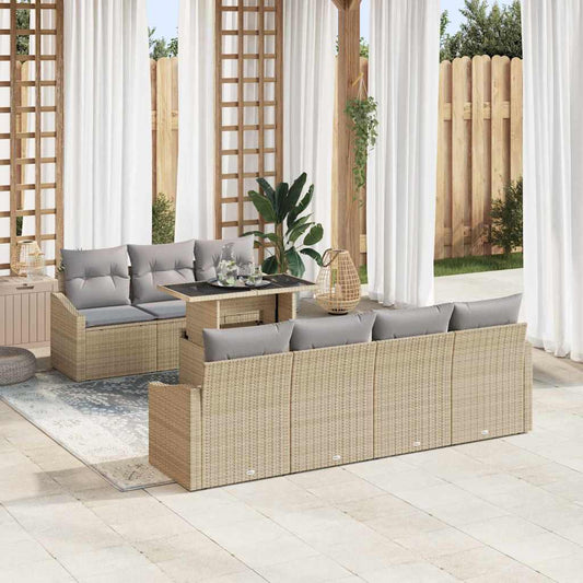 Garten-Sofa-Set mit Speicher 8 pcs Beige Poly Rattan