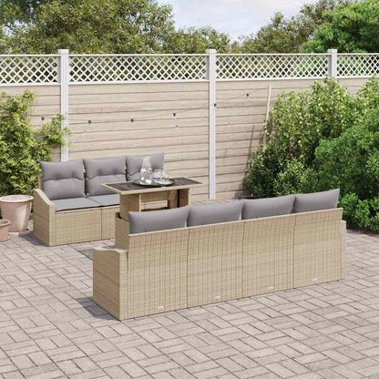 Garten-Sofa-Set mit Kissen mit Speicher 8 pcs Beige Poly-Rattan