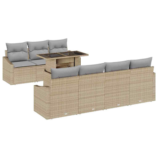 Garten-Sofa-Set mit Speicher 8 pcs Beige Poly Rattan