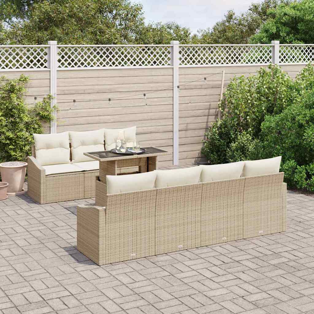 Garten-Sofa-Set mit Kissen mit Speicher 8 pcs Beige Poly-Rattan