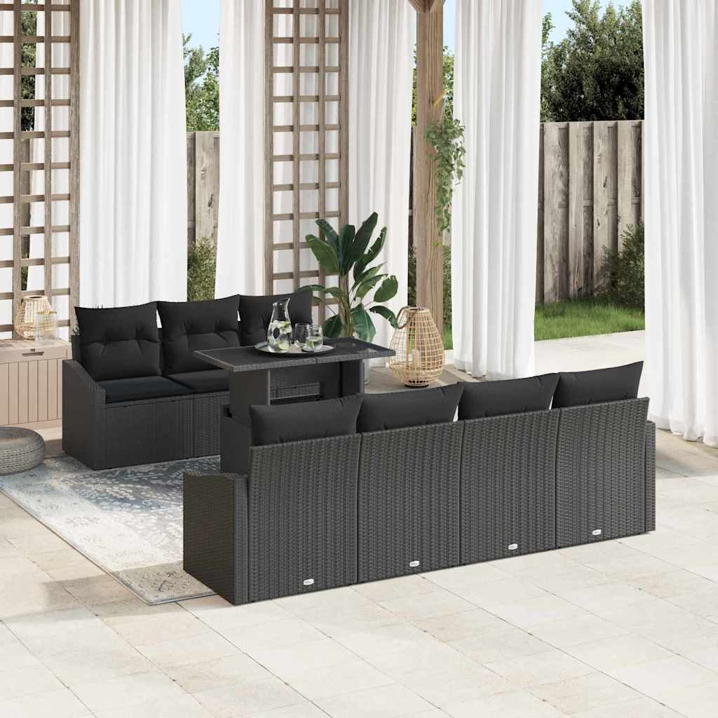 Garten-Sofa-Set mit Kissen 8 pcs Schwarz Poly-Rattan