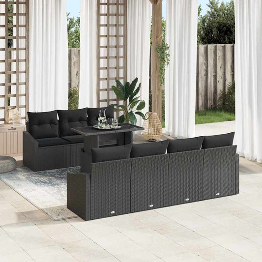 Garten-Sofa-Set mit Speicher 8 pcs Schwarz Poly Rattan
