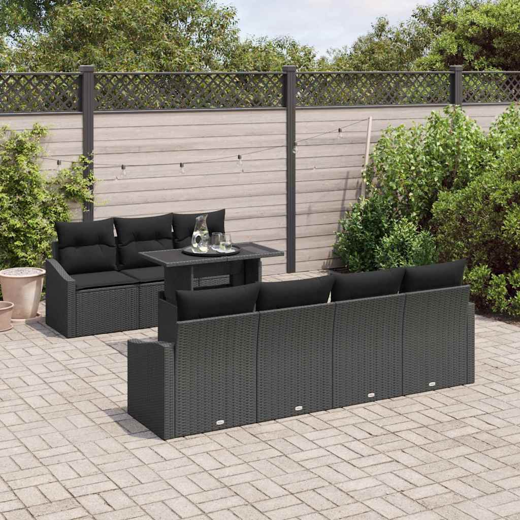 Garten-Sofa-Set mit Kissen 8 pcs Schwarz Poly-Rattan