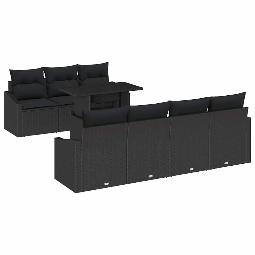 Garten-Sofa-Set mit Kissen 8 pcs Schwarz Poly-Rattan