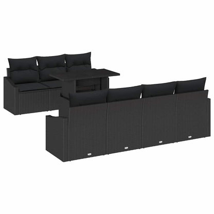 Garten-Sofa-Set mit Kissen 8 pcs Schwarz Poly-Rattan