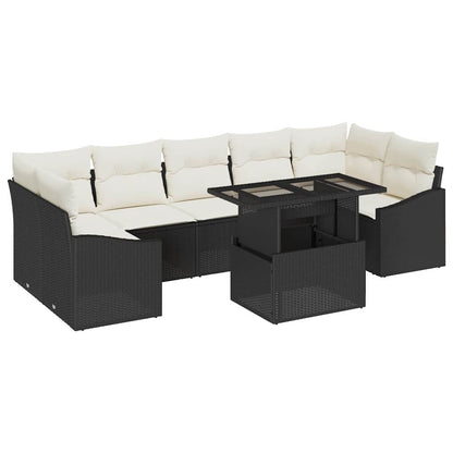 Garten-Sofa-Set mit Speicher 8 pcs Schwarz Poly Rattan