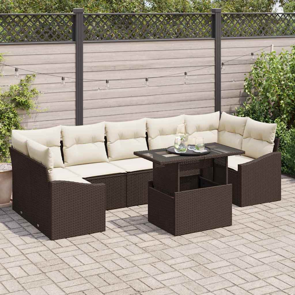 Garten-Sofa-Set mit Speicher 8 pcs Braun Poly Rattan