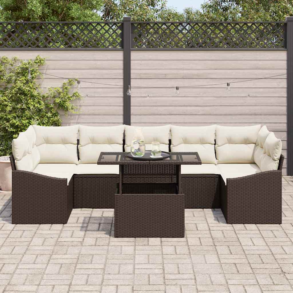 Garten-Sofa-Set mit Speicher 8 pcs Braun Poly Rattan