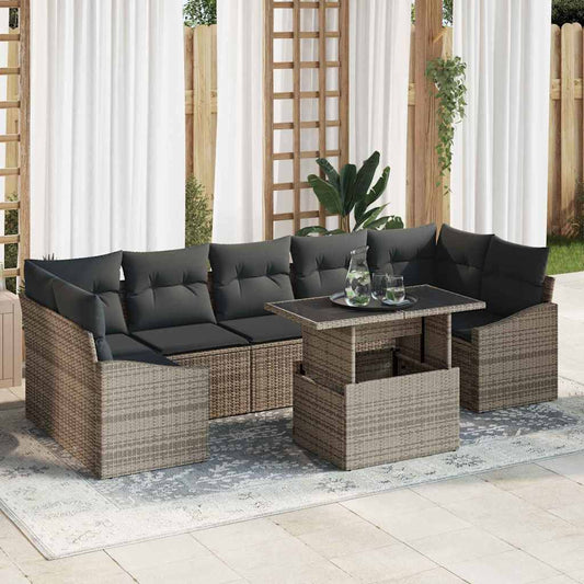 Garten-Sofa-Set mit Speicher 8 pcs Grau Poly Rattan