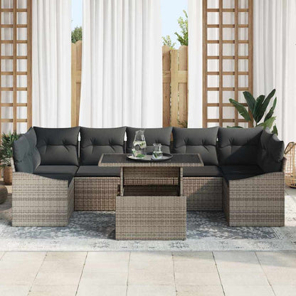 Garten-Sofa-Set mit Kissen mit Speicher 8 pcs Grau Poly-Rattan