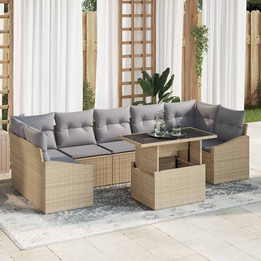 Garten-Sofa-Set mit Speicher 8 pcs Beige Poly Rattan