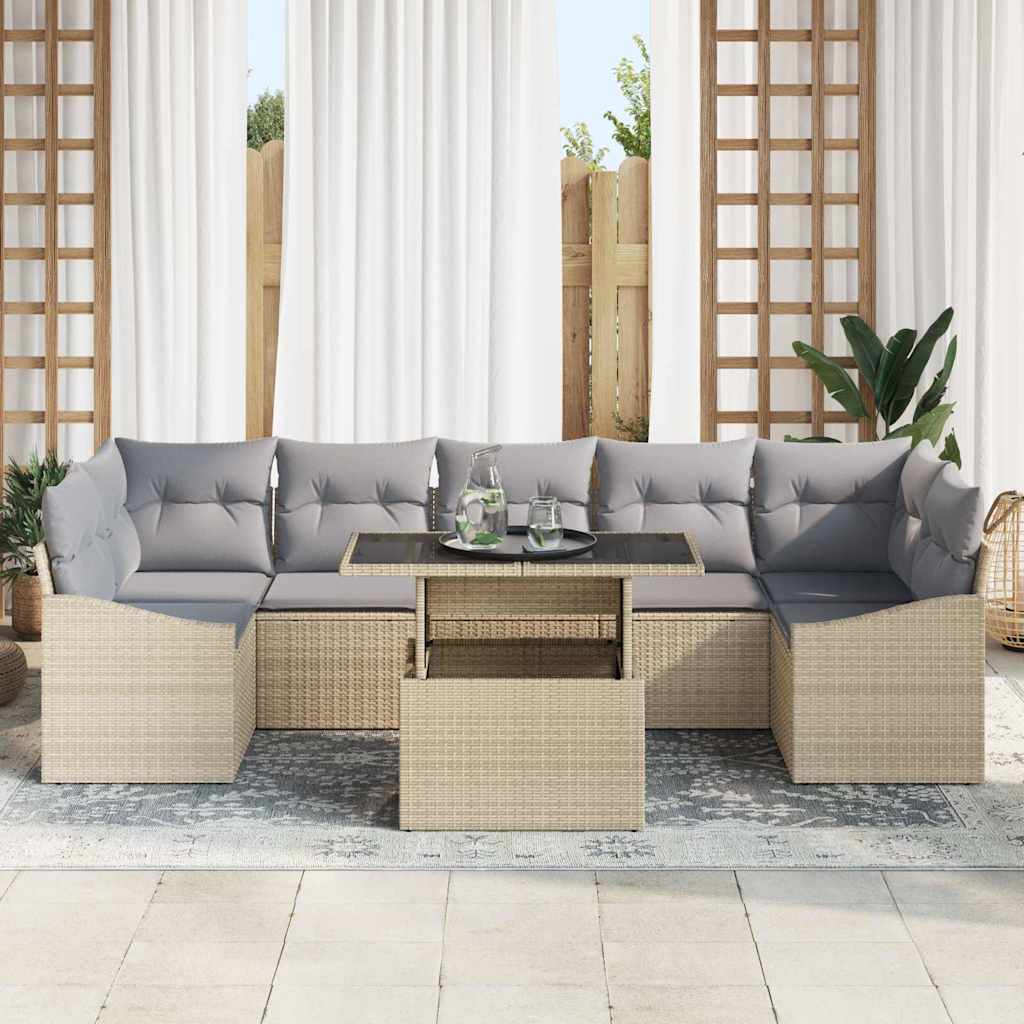 Garten-Sofa-Set mit Speicher 8 pcs Beige Poly Rattan