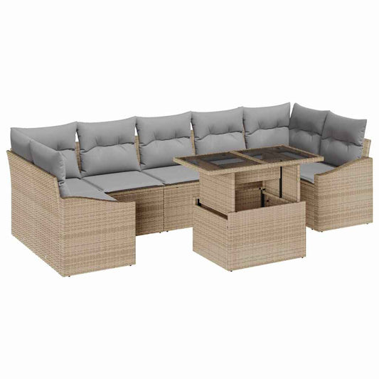 Garten-Sofa-Set mit Speicher 8 pcs Beige Poly Rattan
