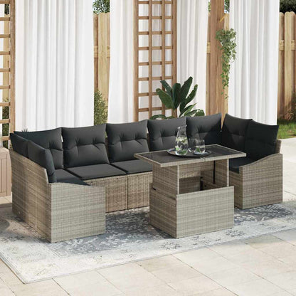 Garten-Sofa-Set mit Speicher 8 pcs Hellgrau Poly Rattan