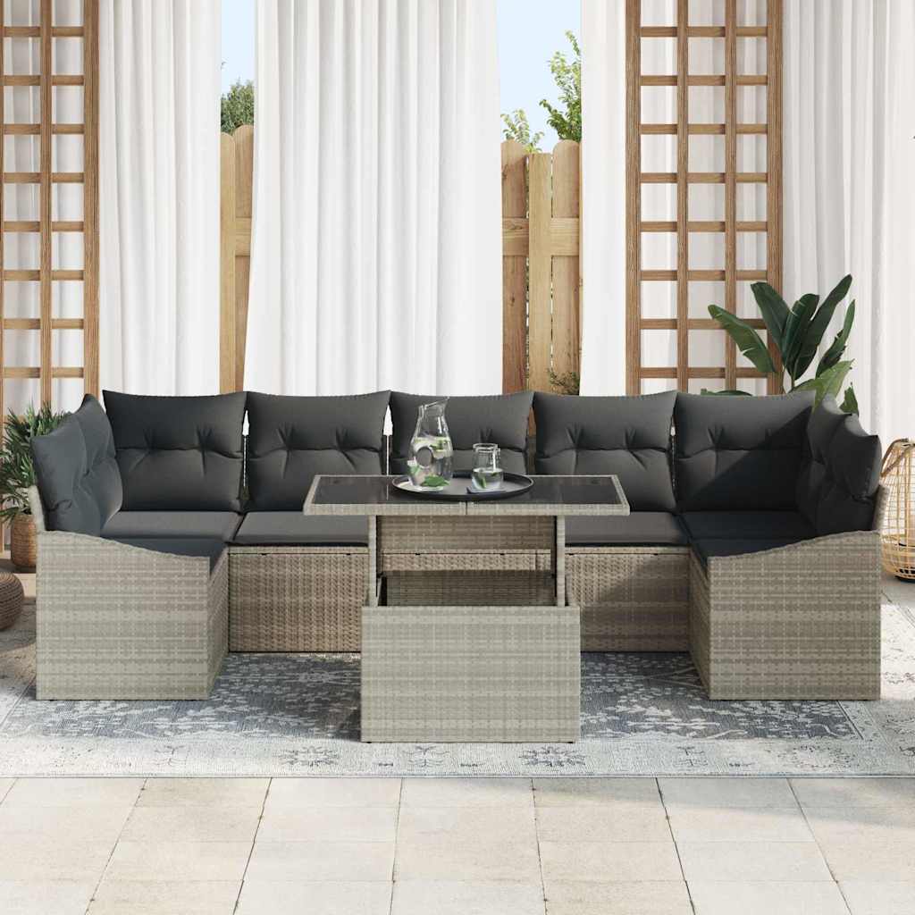 Garten-Sofa-Set mit Speicher 8 pcs Hellgrau Poly Rattan