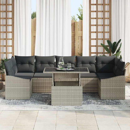 Garten-Sofa-Set mit Speicher 8 pcs Hellgrau Poly Rattan