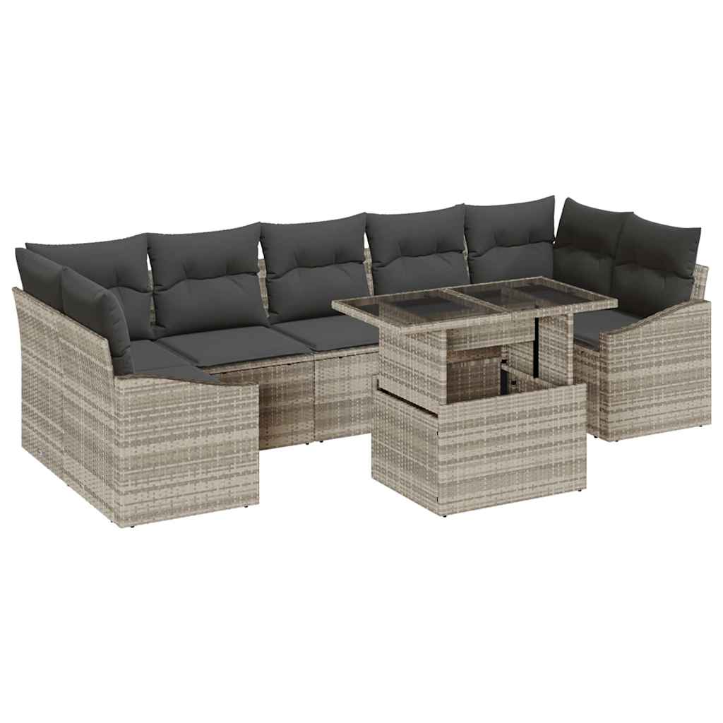 Garten-Sofa-Set mit Speicher 8 pcs Hellgrau Poly Rattan