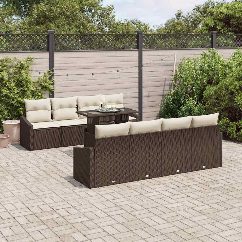 Garten-Sofa-Set mit Kissen mit Speicher 9 pcs Braun Poly-Rattan