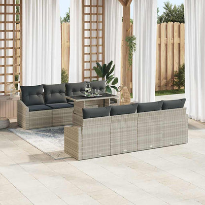 Garten-Sofa-Set mit Kissen 9 pcs Hellgrau Poly-Rattan