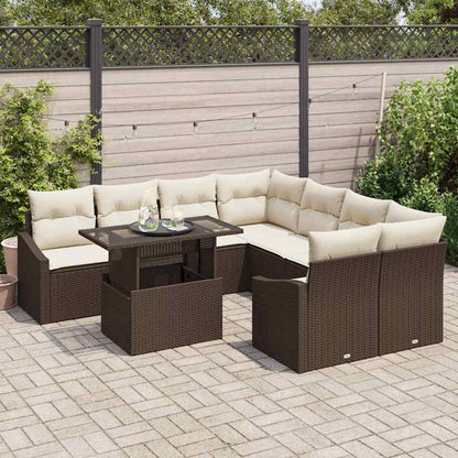 Garten-Sofa-Set mit Kissen mit Speicher 9 pcs Braun Poly-Rattan