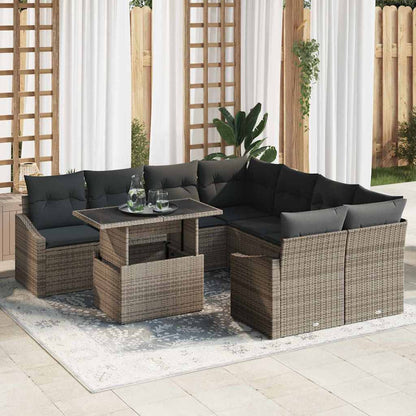 Garten-Sofa-Set mit Speicher 9 pcs Grau Poly Rattan