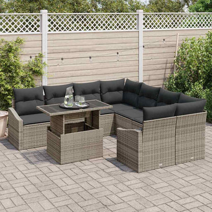 Garten-Sofa-Set mit Speicher 9 pcs Grau Poly Rattan