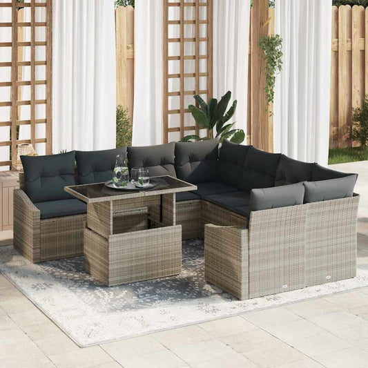 Garten-Sofa-Set mit Speicher 9 pcs Hellgrau Poly Rattan