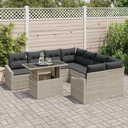 Garten-Sofa-Set mit Speicher 9 pcs Hellgrau Poly Rattan
