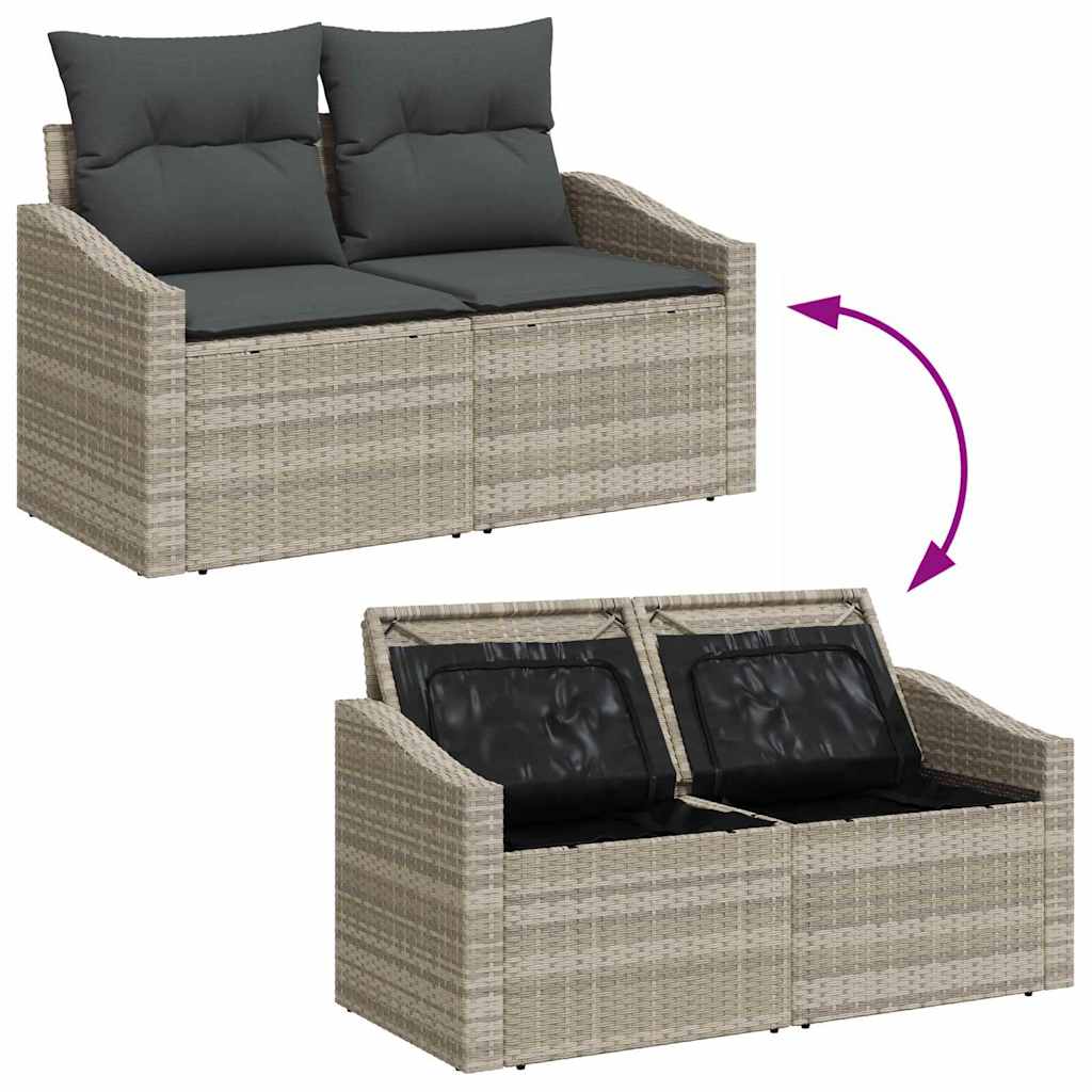 Garten-Sofa-Set mit Speicher 9 pcs Hellgrau Poly Rattan