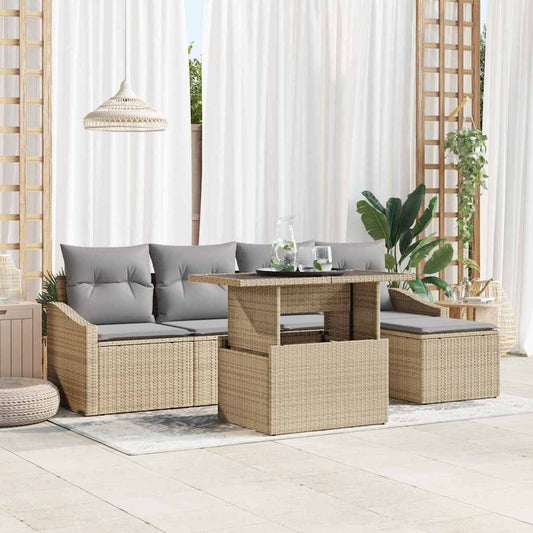 Garten-Sofa-Set mit Kissen mit Speicher 6 pcs Beige, Hellgrau