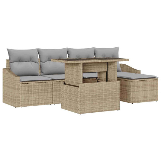 Garten-Sofa-Set mit Kissen mit Speicher 6 pcs Beige, Hellgrau