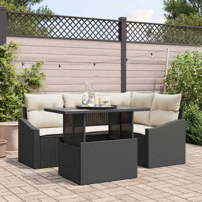 Garten-Sofa-Set 5 pcs Schwarz und Creme 100 x 55 x 73 cm