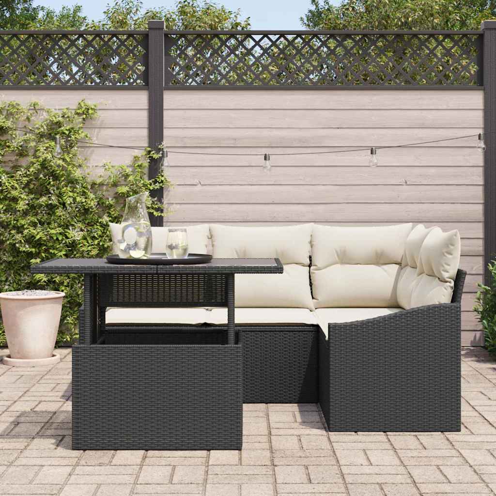 Garten-Sofa-Set 5 pcs Schwarz und Creme 100 x 55 x 73 cm