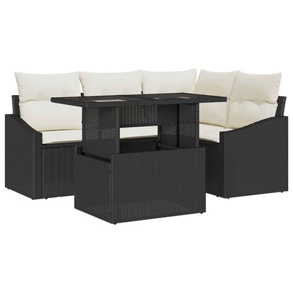 Garten-Sofa-Set 5 pcs Schwarz und Creme 100 x 55 x 73 cm