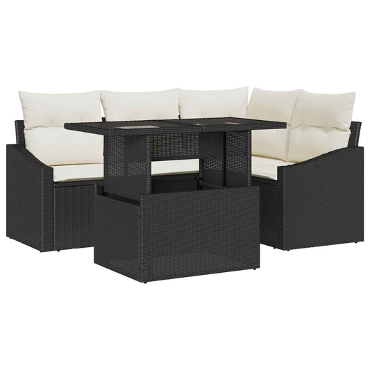 Garten-Sofa-Set 5 pcs Schwarz und Creme 100 x 55 x 73 cm