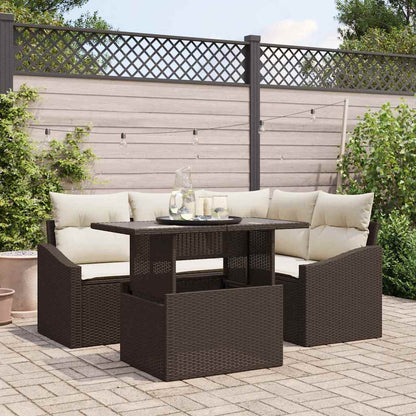 Garten-Sofa-Set 5 pcs Braun und Creme 100 x 55 x 73 cm