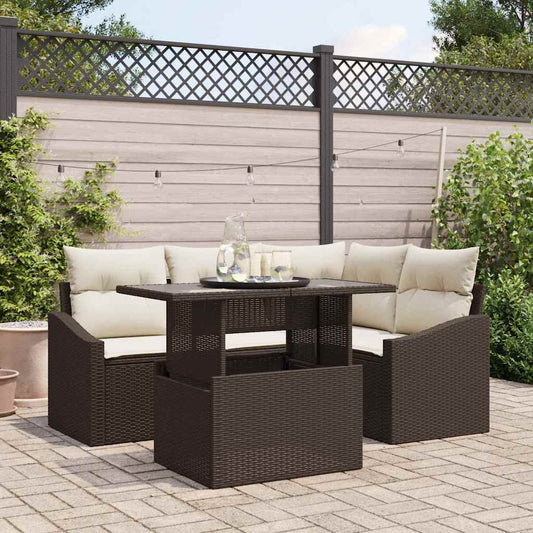 Garten-Sofa-Set 5 pcs Braun und Creme 100 x 55 x 73 cm