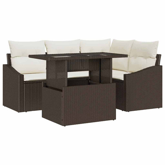 Garten-Sofa-Set 5 pcs Braun und Creme 100 x 55 x 73 cm