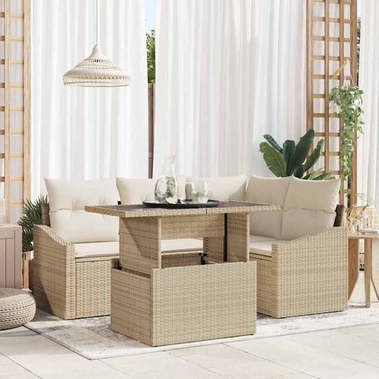 Garten-Sofa-Set mit Kissen 5 pcs Beige, Creme 100 x 55 x 73 cm